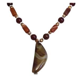 Necklace Artisan Agate Carnelian Stone Pendant Earthy Beads 16" SKU2356